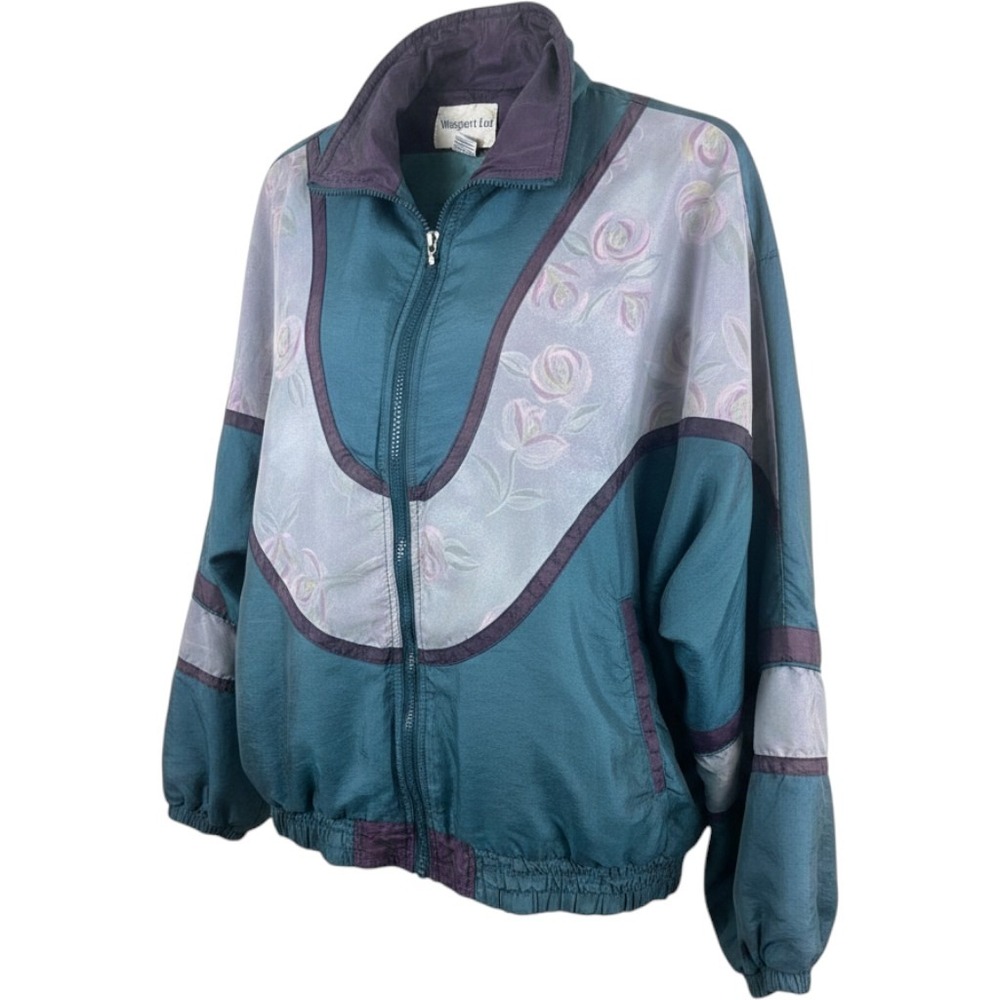 Westport Ltd Vintage‎ Teal Purple Floral Color Block Windbreaker Jacket Large